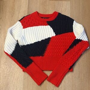 Colorblock Knit Sweater - Red, White, and Black
